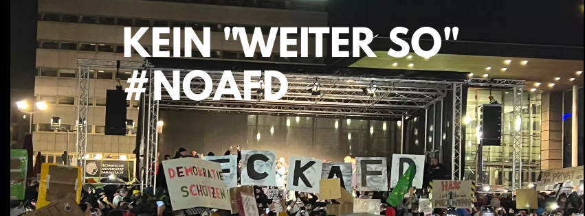 Bild der Demo in Darmstadt überblendet mit dem Schriftzug Kein "weiter so", #NoAfD